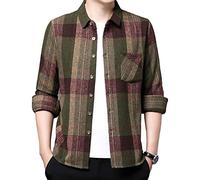 OULIWANGLUO Men's Thin Plaid Fashion Shirt Causal Flannel Plaid Shirts Long Sleeve Print Dye Button Up Dress Work Shirt (Green,M)