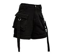 OULIWANGLUO Women's Casual Pocket Shorts Denim Cargo Denim Multi Pocket Cargo Shorts Hiking Wide Straight Leg Jeans Shorts (Black,L)