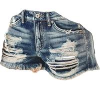 OULIWANGLUO Women's Fringed Denim Shorts Holes Distressed Ripped Hole Denim Shorts High Waist Frayed Raw Hem Shorts Jeans (Blue,M)