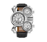 Oulm 1167 Mens Top Brand Multi-Function 3-Movt Quartz Steel Wrist Watch, Leather-White, Quartz Movement