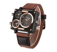 Oulm 3595 Mens Watch Analog Coffee Leather Strap 3 Sub-dials