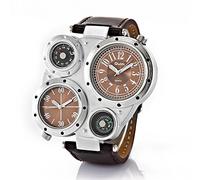 Oulm 9415 Men's Quartz Analog Military Wrist Watch with Dual Movt Numerals Indicate Time Dial Compass Thermometer (Brown)