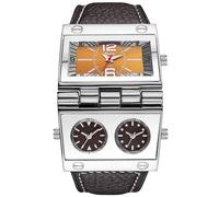 Oulm 9525 Mens Watch Analog Black Leather Strap 3 Sub-dials, Brown, Quartz Movement