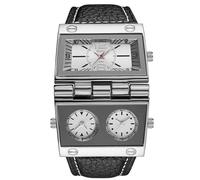 Oulm 9525 Mens Watch Analog Black Leather Strap 3 Sub-dials, White, Quartz Movement
