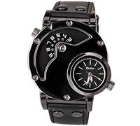 Oulm 9591 Luxury Men's Military Sport Quartz Wrist Watch Leather Band Dual Movt Round Shaped(Black)
