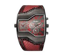 Oulm Men Military Sports Watch Dual Movt Quartz Wristwatch with Leather Band Decorative Sub-dials