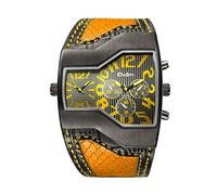 Oulm Men Military Sports Watch Dual Movt Quartz Wristwatch with Leather Band Decorative Sub-dials