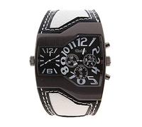 OULM Men's Military Oversize Multi TimeZones 2 Dials Leather Analog Sports Wrist Watch HP1220B White Band White Face