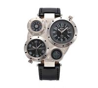 OULM Men's Military Oversize Multi TimeZones 2 Dials Leather Analog Sports Wrist Watch HP9415 Black Band Black Face