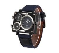 OULM Men's Military Sport Multi Time Zone Canvas Band Square Dial Quartz Watch Blue