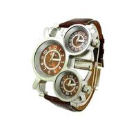 Oulm Men's Quartz Watch with Movement/Compass/Thermometer Dial (Coffee)