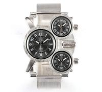 Oulm Military Watches with Three Movt Design and Stainless Steel Band, Black, Modern