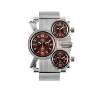 Oulm Military Watches with Three Movt Design and Stainless Steel Band, Brown, Military men watch. Stainless steel band