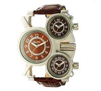 Oulm Three Time Display Quartz Mens Military Army Sport Wrist Watch Coffee