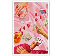 Oulores Vintage Pink Poker Playing Cards Posters For Room Decor Aesthetic Retro Funny Casino Gambling Dice Chips Canvas Wall Art Cool Funky Cocktail Alcohol Drinks Prints Paintings 12x16in Unframed