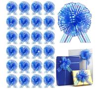 OULOVECO 24 PCS Rainbow Ribbon Bow for Gift Wrapping Pull Bows Organza Bows Ribbon for Baskets Wedding Christmas Birthday Party Gift Valentine's Day Flower Gift Boxes (Dark blue-AA)