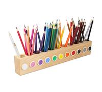 Ouluhend Wooden Colored Pencil Holder with 11 Holes, Wood Desktop Storage Stationary Caddy for Colored Pencils, Markers, Crayons.