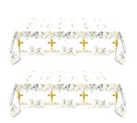 OULUN 2Pcs God Bless Party Tablecloth,First Communion Party Tablecloth42'' x 70'',for Newborn Baptism Church Party Decoration