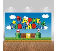 OULUN Mario Themed Happy Birthday Party Backdrop (5X3FT), Perfect for Photo Booths, Birthday Parties, Tablecloths, Room Murals, Family Gatherings, Tea Parties etc.