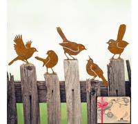 OULYDEKO 5PCS Rusty Birds Decoration, Outdoor Fence Decorations, Metal Birds Craft Statue Ornaments - Perfect Yard Art and Large Outdoor Ornaments, Fence Topper and Bird Decor (Wren12x12cm)