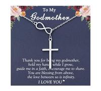 OuMaiFeng Gifts for Godmother from Goddaughter - 18k Silver Godmother Gift, Godmother Necklace, Infinity Cross Necklace, Birthday Gifts for Godmother Goddaughter Birthday with Message Card & Gift Box