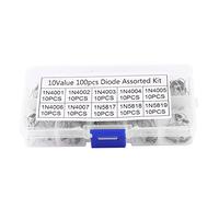Oumefar 100Pcs 10 Values Rectifier Diode Assortment Kit High Efficiency Electronic Rectifier Diode Assortment 1N4001~1N5819 With Box for Converting AC Power to DC Power