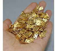 Oumefar 20Pcs Mini Brass Hinges 1/4 Inch 4 Hole Small Folding Hinges with Screws for Doll Houses Cabinets Jewelry Boxes Projects Brass Material (Gold)