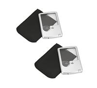 Oumefar 2Pcs Credit Card Magnifier With LED Light Illuminated Square with Leather Case 3X 6X Double Lens Pocket Sized Magnifying Glass (White 2Pcs)