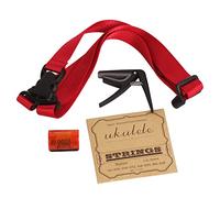 Oumefar 4 in 1 Ukulele Accessory Kits ,Tuning Clip + Shoulder Strap + Sand Shaker + Strings Set for Ukulele Instrument Accessory (Random Color Strap)