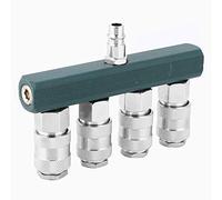 Oumefar 4 Way Quick Connector Brass Galvanized Air Hose Coupler 1/4in NPT Thread Heavy Duty Pneumatic Fittings for Multiple Tool Operations in Workshops Construction Sites