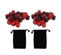 Oumefar 48PCS 6 Sided Dice Set, 15MM/0.6inch Black and Red Plastic Waterproof Table Game Dice Set Square Corner Dice with 2 Storage Bags for Party Bars Club