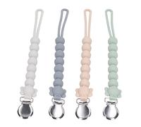 Oumefar 4pcs Baby Pacifier Chain Silicone Pacifier Cute Elephant Design Secure Clamp for Clothing Blankets Strollers White Grey Green Pink