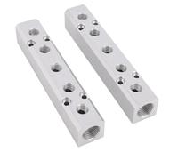 Oumefar 5 Way Air Manifold, Durable Aluminum Alloy, Pneumatic Distribution Block for Industrial Automation, 2 Pcs, 1/4 Inch NPT Output