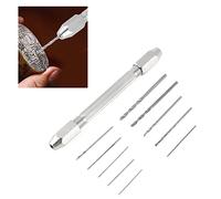 Oumefar Double End Pin Vise Chuck, Precision Pin Vise Drill, 10 Pcs Micro Twist Drill Bit Set, Jewelry Watch Repair Tool Brass Material Electroplated 0.5mm to 3.2mm Holding Size for Handicraft PCB