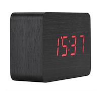 Oumefar Electronic Wooden Alarm Clock with LED Temperature Display Sounds Control for Bedroom Desk (Black Wood + red Light)