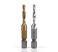 Oumefar Plated High Hardness Thread Tap Drill Bits for Drilling and Tapping, Hex Shank 12pcs Set for DIY Enthusiasts,High Speed Steel Gold M3-M10 & Inch 1/4-20NC Suitable for Metalworking
