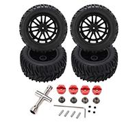 Oumefar Rubber Tires,Plastic Wheel Frame,Sponge Inserts,Improved Stability,1/8 1/10 Short Course Trucks,Black,Compatible with RC Car Tires Wheel Rim Set