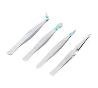 Oumefar Stainless Steel 4Pcs Tweezers Set Precise Electronic Clamping Tools for Electronics, Laboratory Work, Jewelry - Rust-Proof Straight & Elbow Point Tip Picker for Mobile Phone Repair - 4 X