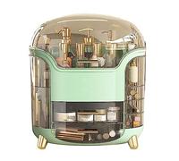 Oumefar Vertical Makeup Box Rotatable Cosmetic Organizer Large Capacity Transparent Storage with Compartment for Makeup Skincare Jewelry Lipstick ABS Material (Light Green)