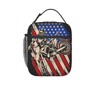 oumghxf Dirt Bike Motocross American Flag Lunch Bag Women/Men,Reusable Lunch Box For Men,Insulated Lunch Cooler Bag For Adults Kids