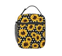 oumghxf Polka Dot Black Lunch Bag For Women & Men, Insulated Black With White Lunch Box Dots Sunflower Cooler Tote Bags, Adult Reusable Sunflower Gift Lunch Boxes For Work, School, Travel And Picnic