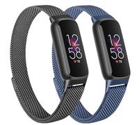 Oumida Mesh Metal Band Compatible with Fitbit Luxe Band, Stainless Steel Adjustable Loop Strap Women Men Replacement Bands for Luxe Health &-Fitness-Tracker, Black+Navy Blue