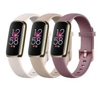 Oumida Pack 3 Straps Compatible with Fitbit Luxe Strap for Women Men,Soft Silicone Adjustable Sport Replacement Wrist Bands for Fitbit Luxe (Small, Starlight/Smoke Purple/Milk Tea)