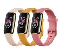Oumida Pack 3 Straps Compatible with Fitbit Luxe Strap for Women Men,Soft Silicone Adjustable Sport Replacement Wrist Bands for Fitbit Luxe (Small, Morning Glow/Coral Red/Apricot Rose)