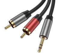 Oumida RCA to 3.5mm Audio Cable 1.5M, 2RCA Red and White to Aux 3.5mm Jack Audio Cable with Durable Nylon Braided Gold-plated for Hi-Fi Amplifier Speaker DJ Controller Turntable TV Car Phone
