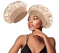 Oumida Silk Satin Hair Bonnet Sleeping Bonnet Hair Wrap Wide Elastic Band Satin Cap for Women Men Elastic Soft Cap Headwear (Beige)