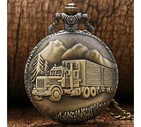 OUMIFA Pocket Watch Vintage Bronze Train Front Locomotive Quartz Watch 3D Car Truck Pattern Pocket Watch Men Women Necklace Pendant Gifts Chain Digital Pocket Watches