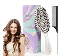 Oumigiz Curl Defining Brush, Boar Bristle Detangling Hair Brush for Women Girls Thick Curly Wavy Hair Wet Dry Use, Fast Blow Drying Vented Styling Hairbrush, Smoothing Hair No Tangle (Beige)