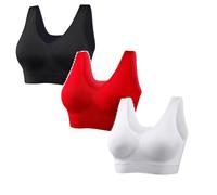OUMSHBI 3 Pack Sports Bras Women with Removable Pads Non Wired Bras for Women UK Seamless Crop Top Vest Seamless Sleep Yoga Bralette Stretch Bra Wireless High Support Ladies Underwear