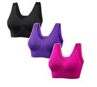 OUMSHBI 3 Pack Sports Bras Women with Removable Pads Non Wired Bras for Women UK Seamless Crop Top Vest Seamless Sleep Yoga Bralette Stretch Bra Wireless High Support Ladies Underwear
